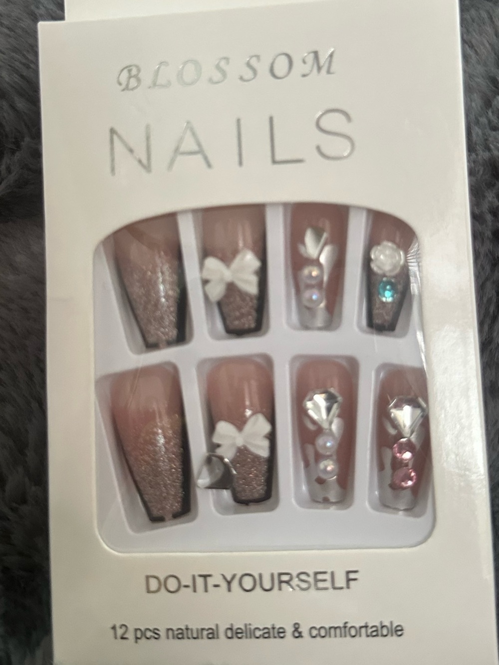 Nude Pink Press-On Nails with Glitter & Gems